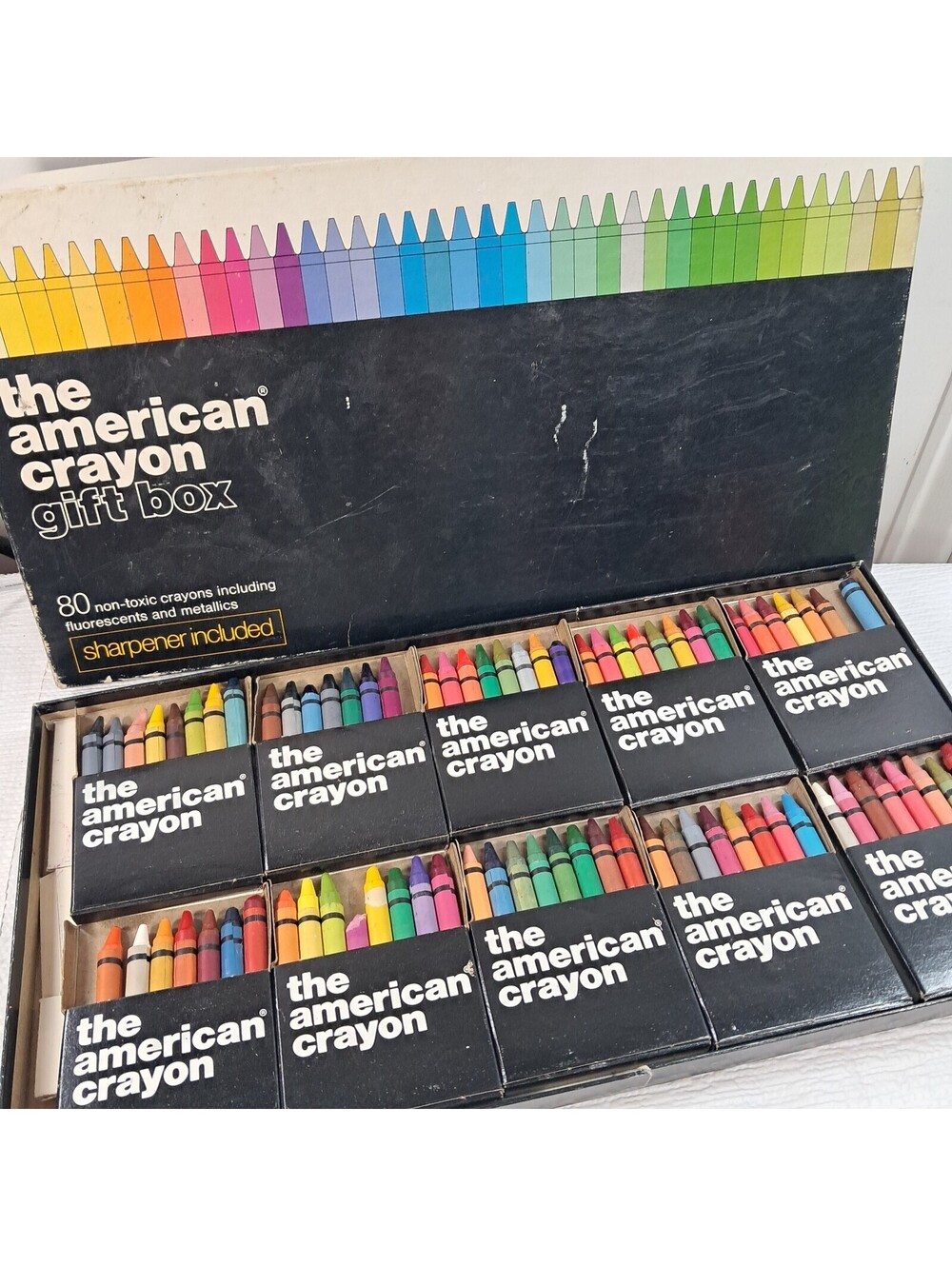 Vintage THE AMERICAN CRAYON GIFT BOX Sandusky OH Dixon Ohio box set rainbow